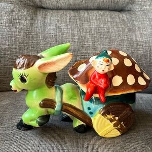 Vintage Ceramic Donkey with Elf Figurine